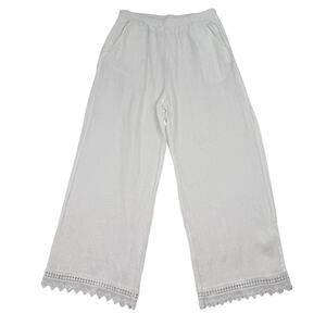 Spighe Di Lino Linen Wide Leg Pants Lace Trim Made in Italy Summer Vacation
